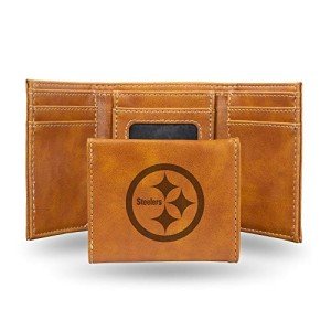Rico Industries Laser Engraved Trifold Wallet, Pittsburgh Steelers, Lightweight,Brown