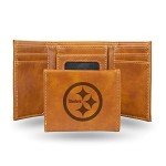 Rico Industries Laser Engraved Trifold Wallet, Pittsburgh Steelers, Lightweight,Brown