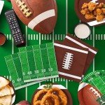 Football Party Supplies Kit Serve 24,Includes Dinner Plates, Dessert Plates, Napkins, Cups,Banner and Touchdown Tablecloth for Football Birthday Party Football Game Day Tailgate Party Decorations