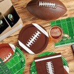 Football Party Supplies Kit Serve 24,Includes Dinner Plates, Dessert Plates, Napkins, Cups,Banner and Touchdown Tablecloth for Football Birthday Party Football Game Day Tailgate Party Decorations