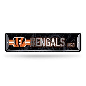Rico Industries NFL Cincinnati Bengals Home Décor Metal Street Sign (4" x 15") - Great for Home, Office, Bedroom, & Man Cave - Made,Silver