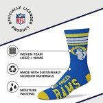For Bare Feet NFL Youth 4 Stripe Deuce Crew Sock, Los Angeles Rams, One Size
