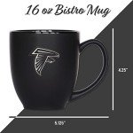 Rico Industries NFL Football Atlanta Falcons Main 15oz Laser Engraved Matte Black Ceramic Bistro Mug - For Hot or Cold Drinks