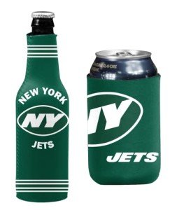 Football Can & Bottle Holder Insulator Beverage Huggie Cooler (New York Green Crest/Logo (Jets))