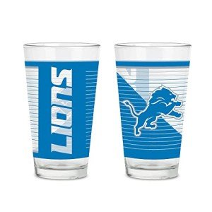 Rico Industries NFL Football Detroit Lions 16 oz Pint Glasses with Digitally Printed Logo, Practical Set of 2 Classic Drinking Glasses, for Fans, Dishwasher Safe