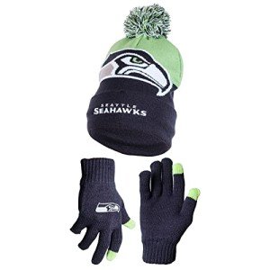 Ultra Game NFL Official Adults Unisex Super Soft Winter Beanie Knit Hat With Extra Warm Touch Screen Gloves, Seattle Seahawks, Team Color 2, 1SIZE