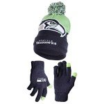 Ultra Game NFL Official Adults Unisex Super Soft Winter Beanie Knit Hat With Extra Warm Touch Screen Gloves, Seattle Seahawks, Team Color 2, 1SIZE