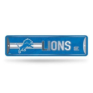Rico Industries NFL Detroit Lions Home Décor Metal Street Sign (4" x 15") - Great for Home, Office, Bedroom, & Man Cave - Made,Silver