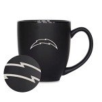 Rico Industries NFL Football Los Angeles Chargers Main 15oz Laser Engraved Matte Black Ceramic Bistro Mug - For Hot or Cold Drinks