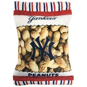 MLB New York Yankees Plush Peanuts Snack Toy for Dogs & Cats with Embroidered Team Name & Logo with Inner Squeaker
