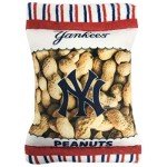 MLB New York Yankees Plush Peanuts Snack Toy for Dogs & Cats with Embroidered Team Name & Logo with Inner Squeaker