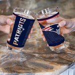 Rico Industries NFL Football New England Patriots 16 oz Pint Glasses with Digitally Printed Logo, Practical Set of 2 Classic Drinking Glasses, for Fans, Dishwasher Safe
