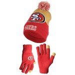 Ultra Game NFL Official Adults Unisex Super Soft Winter Beanie Knit Hat With Extra Warm Touch Screen Gloves, San Francisco 49ers, Team Color 2, 1SIZE