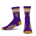 For Bare Feet NFL 4 Stripe Deuce Crew Sock, Minnesota Vikings, Large