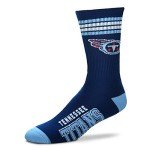 For Bare Feet NFL Youth 4 Stripe Deuce Crew Sock, Tennessee Titans, One Size