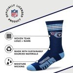 For Bare Feet NFL Youth 4 Stripe Deuce Crew Sock, Tennessee Titans, One Size