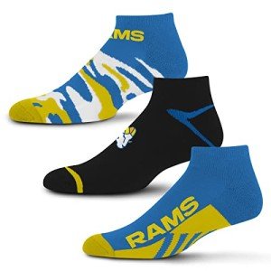 For Bare Feet NFL Los Angeles Rams CAMO BOOM 3 Pack Ankle Sock Team Colors Large