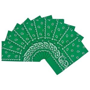 Vamqor 100% Cotton 10 Pack Fine Bandanas(Green)