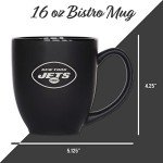 Rico Industries NFL Football New York Jets Main 15oz Laser Engraved Matte Black Ceramic Bistro Mug - For Hot or Cold Drinks