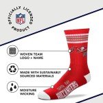 For Bare Feet NFL Youth 4 Stripe Deuce Crew Sock, Tampa Bay Buccaneers, One Size