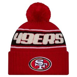 New Era Unisex-Adult NFL Official Sideline Team Logo Sherpa Striped Pom Beanie Cold Weather Knit Hat (San Francisco 49ers - Red)