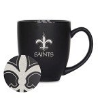 Rico Industries NFL Football New Orleans Saints Main 15oz Laser Engraved Matte Black Ceramic Bistro Mug - For Hot or Cold Drinks