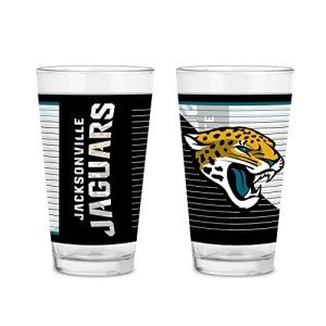 Rico Industries NFL Football Jacksonville Jaguars 16 oz Pint Glasses with Digitally Printed Logo, Practical Set of 2 Classic Drinking Glasses, for Fans, Dishwasher Safe
