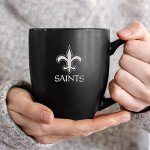 Rico Industries NFL Football New Orleans Saints Main 15oz Laser Engraved Matte Black Ceramic Bistro Mug - For Hot or Cold Drinks