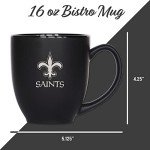 Rico Industries NFL Football New Orleans Saints Main 15oz Laser Engraved Matte Black Ceramic Bistro Mug - For Hot or Cold Drinks