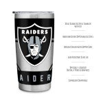 Rico Industries NFL Football Las Vegas Raiders 20oz Stainless Steel Tumbler with Lid - Great For Coffee, Tea, Water or Cocktails