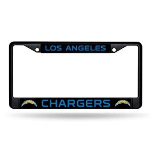 Rico Industries NFL Los Angeles Chargers Standard Chrome License Plate Frame Black, 6 x 12.25-"