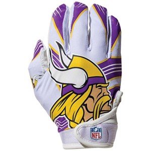 Franklin Sports Minnesota Vikings Youth NFL Football Receiver Gloves - Receiver Gloves for Kids - NFL Team Logos and Silicone Palm - Youth S/XS Pair
