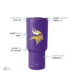 Simple Modern Officially Licensed NFL Minnesota Vikings 30 oz Tumbler with Flip Lid and Straws | Insulated Cup Stainless Steel | Gifts for Men Women | Trek Collection | Minnesota Vikings