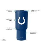 Simple Modern Officially Licensed NFL Indianapolis Colts 30 oz Tumbler with Flip Lid and Straws | Insulated Cup Stainless Steel | Gifts for Men Women | Trek Collection | Indianapolis Colts