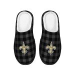 FOCO Men's NFL New Orleans Saints Sherpa Lined Buffalo Check Memory Foam Slippers, X-Large (13-14)