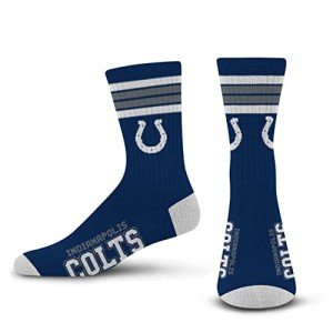 For Bare Feet NFL 4 Stripe Deuce Crew Sock, Indianapolis Colts, Large
