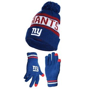 Ultra Game NFL Official Adults Unisex Super Soft Winter Beanie Knit Hat With Extra Warm Touch Screen Gloves, New York Giants, Team Color 1, 1SIZE