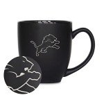 Rico Industries NFL Football Detroit Lions Main 15oz Laser Engraved Matte Black Ceramic Bistro Mug - For Hot or Cold Drinks