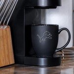 Rico Industries NFL Football Detroit Lions Main 15oz Laser Engraved Matte Black Ceramic Bistro Mug - For Hot or Cold Drinks