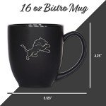 Rico Industries NFL Football Detroit Lions Main 15oz Laser Engraved Matte Black Ceramic Bistro Mug - For Hot or Cold Drinks