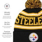 FOCO Pittsburgh Steelers NFL Logo Stripe Pom Beanie Hat, Team Color