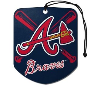 FANMATS 61542 MLB Atlanta Braves Hanging Car Air Freshener, 2 Pack, Black Ice Scent, Odor Eliminator, Shield Design with Team Logo