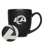 Rico Industries NFL Football Los Angeles Rams Main 15oz Laser Engraved Matte Black Ceramic Bistro Mug - For Hot or Cold Drinks