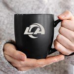 Rico Industries NFL Football Los Angeles Rams Main 15oz Laser Engraved Matte Black Ceramic Bistro Mug - For Hot or Cold Drinks