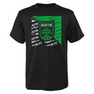 Outerstuff Austin FC Kids Size 4-7 Divide Team Wordmark Logo T-Shirt (Black, Kids Medium-5/6)