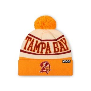FOCO Tampa Bay Buccaneers NFL Retro Team Logo Heritage Stripe Pom Beanie Hat, Cream