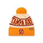 FOCO Tampa Bay Buccaneers NFL Retro Team Logo Heritage Stripe Pom Beanie Hat, Cream