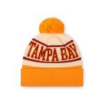 FOCO Tampa Bay Buccaneers NFL Retro Team Logo Heritage Stripe Pom Beanie Hat, Cream