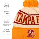 FOCO Tampa Bay Buccaneers NFL Retro Team Logo Heritage Stripe Pom Beanie Hat, Cream