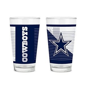 Rico Industries NFL Football Dallas Cowboys 16 oz Pint Glasses with Digitally Printed Logo, Practical Set of 2 Classic Drinking Glasses, for Fans, Dishwasher Safe
